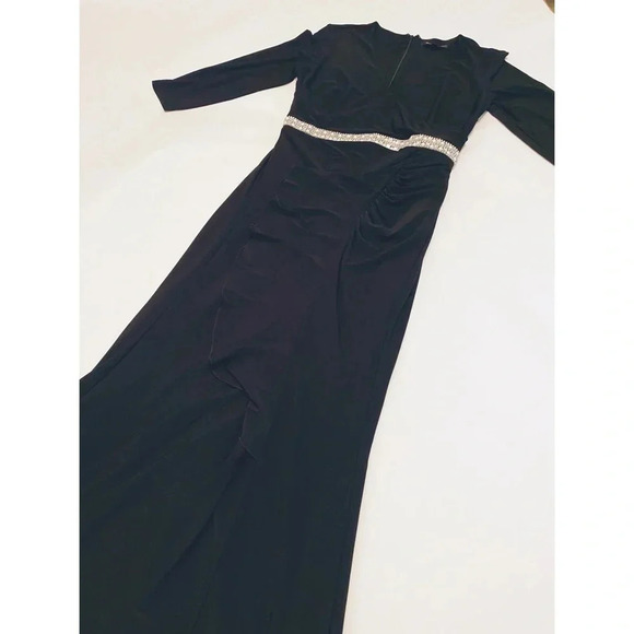 Marina Black Studded Waist Maxi Evening Dress - Picture 2 of 10